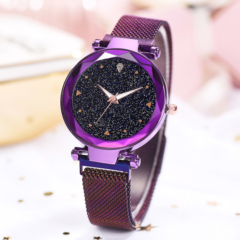 WJ-8486 Fashion Smart Quartz Purple Colors Stainless Steel Alloy Case Magnetic Bracelet Watch